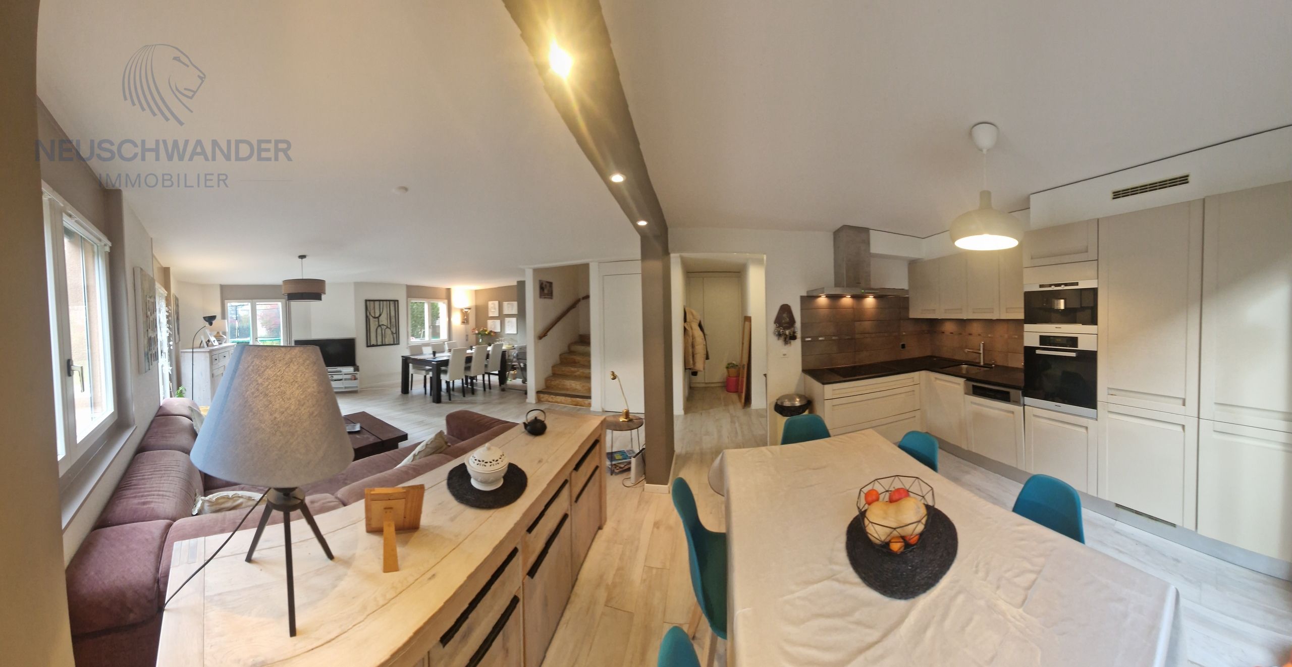 panoramic view - kitchen - living room
