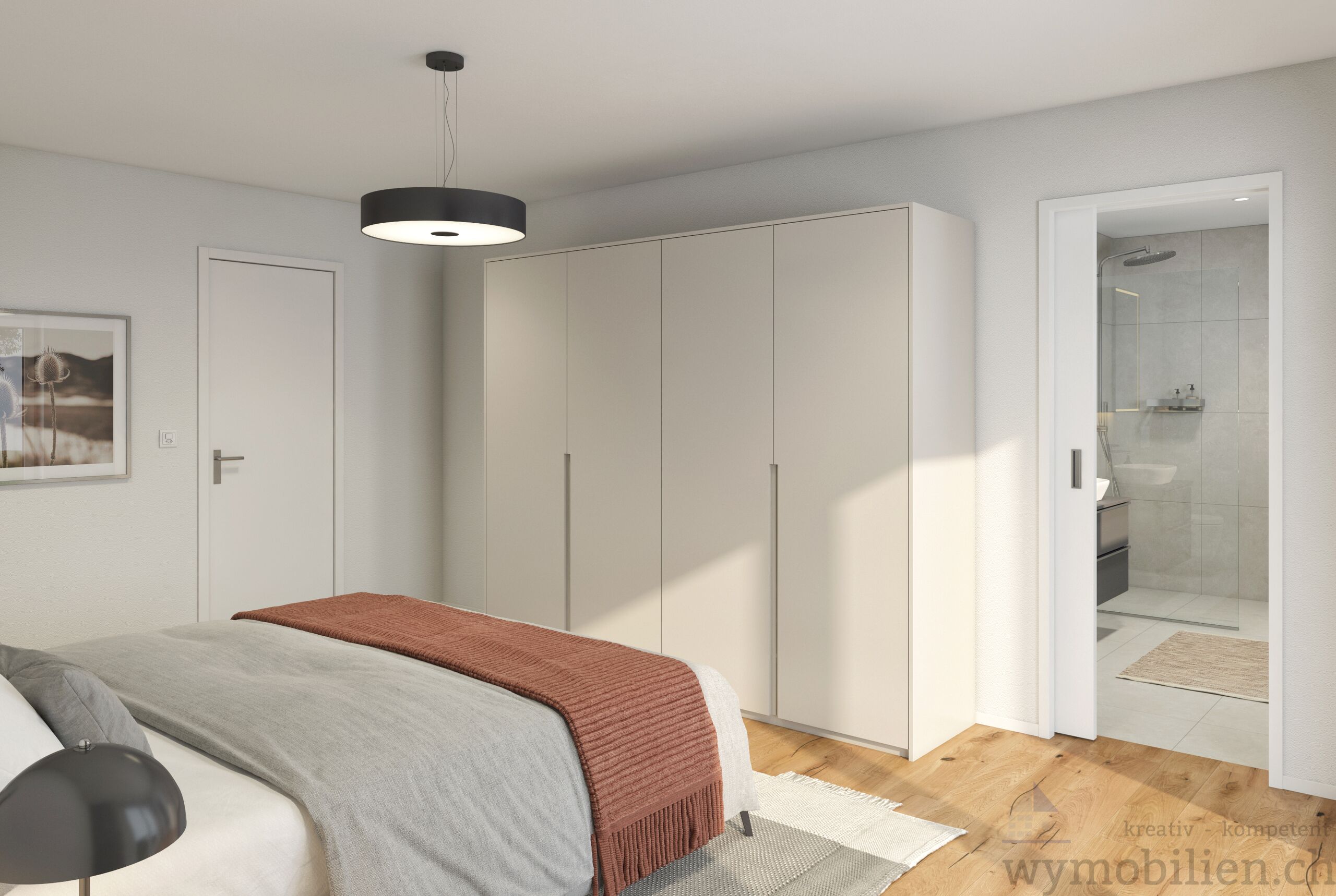 Schlafzimmer mit direktem Zugang ins Bad (Whg 2,4)