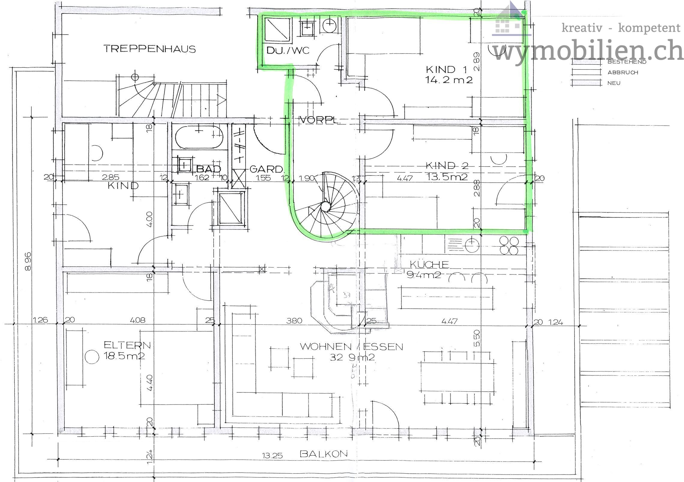 Grundriss OG mit 2 Zimmer, Dusche/WC
