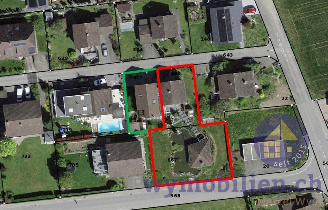 Parzelle 190 und 667 (rot) stehen zum Verkauf, 917 (grün) optional