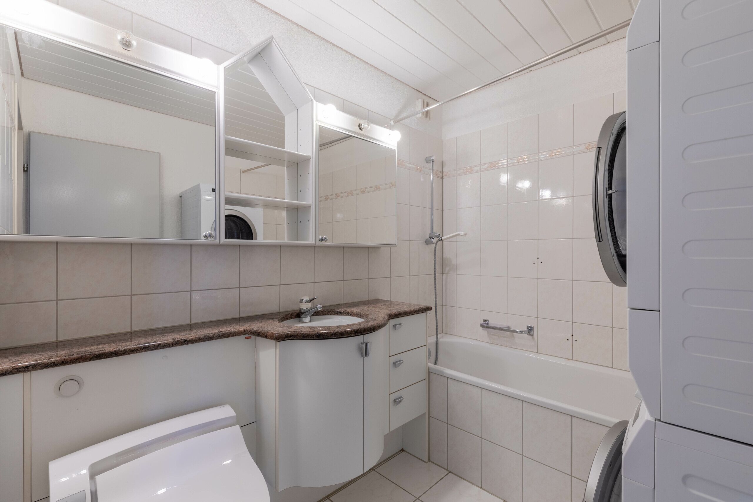 Nasszelle mit Badewanne, Lavabo, WC und Waschturm