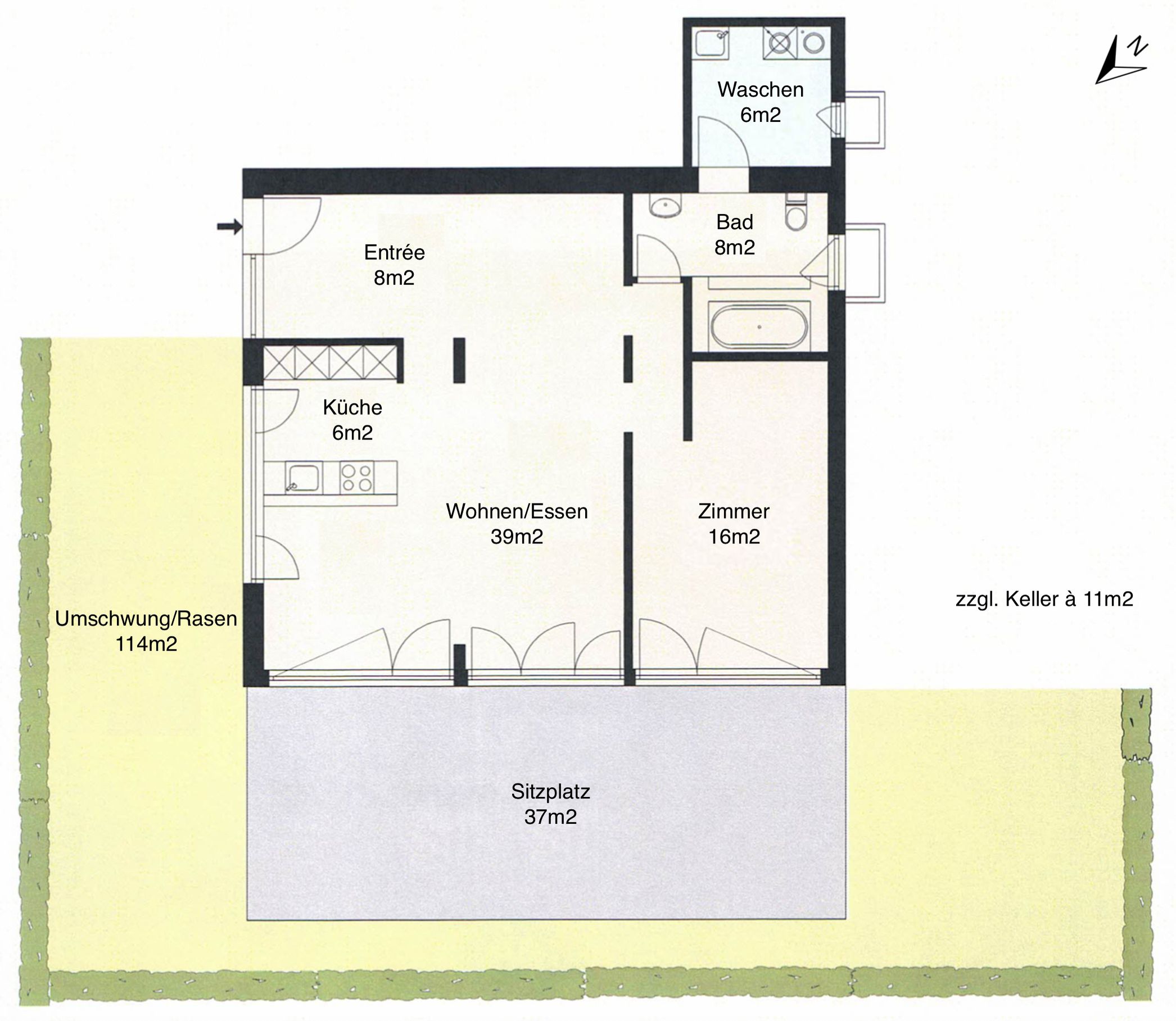 Grundrissplan: 2.5-Zimmer-Wohnung im Erdgeschoss