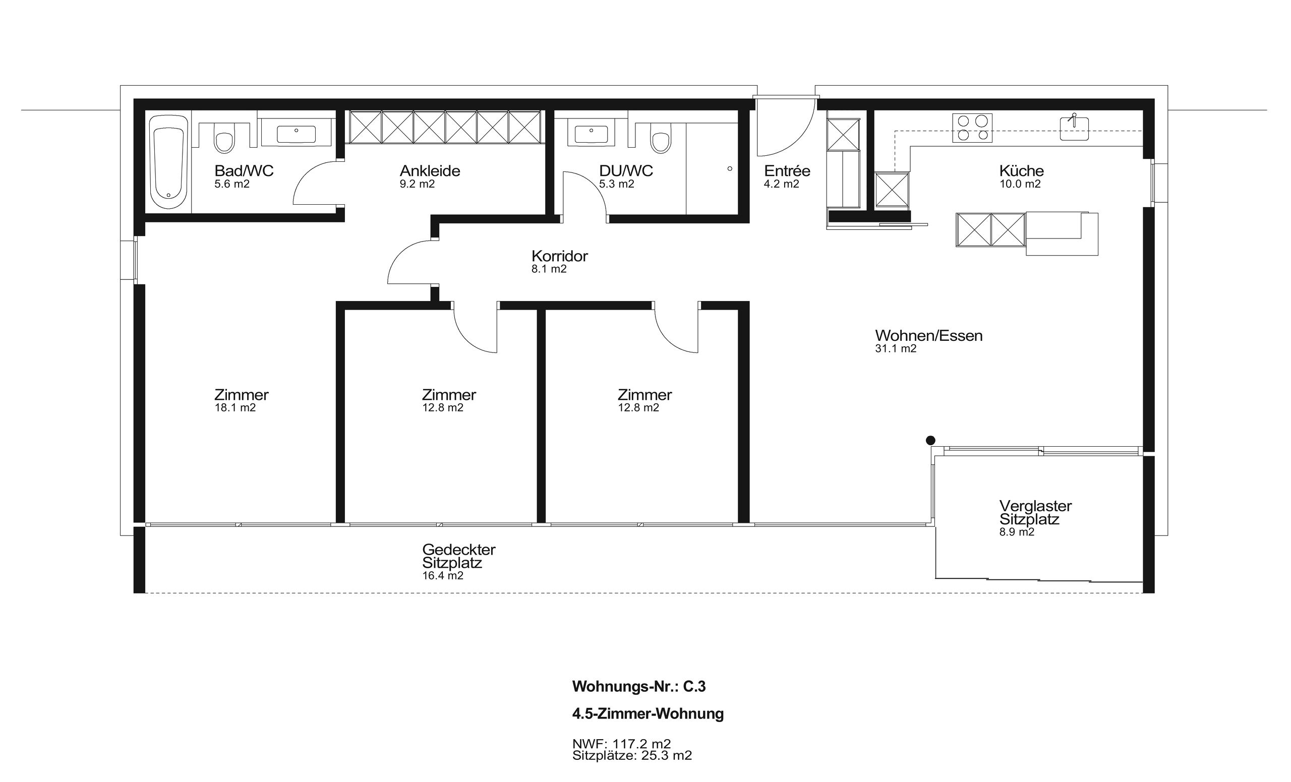 Grundrissplan 4.5-Zimmer-Wohnung (C.3)