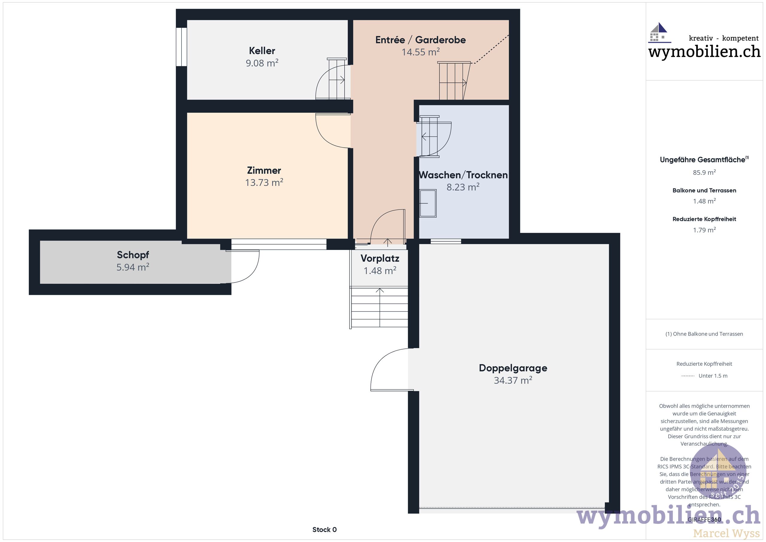Grundriss EG mit gedecktem Parkplatz und Doppelgarage 