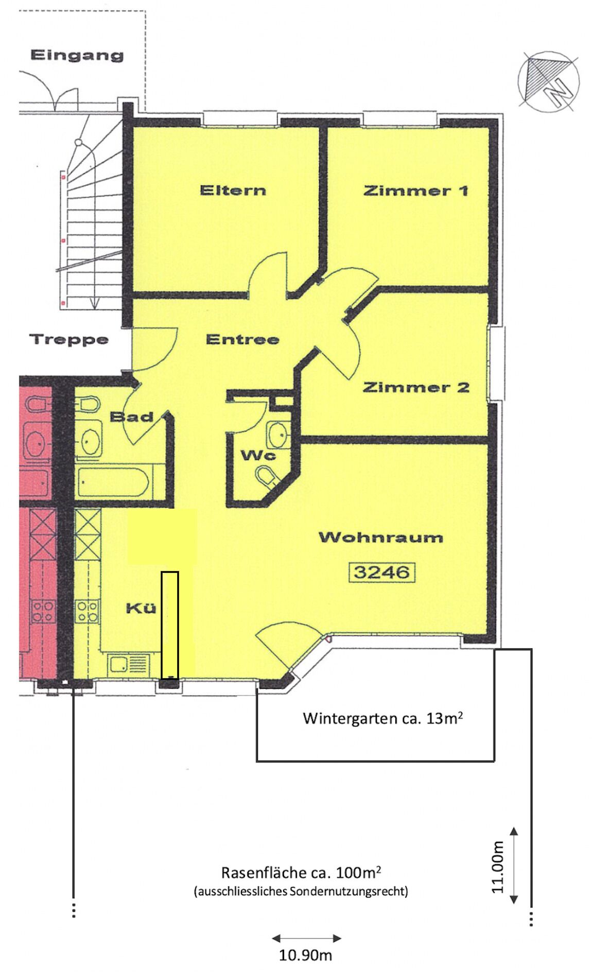 Grundrissplan 4.5-Zimmer-Gartenwohnung