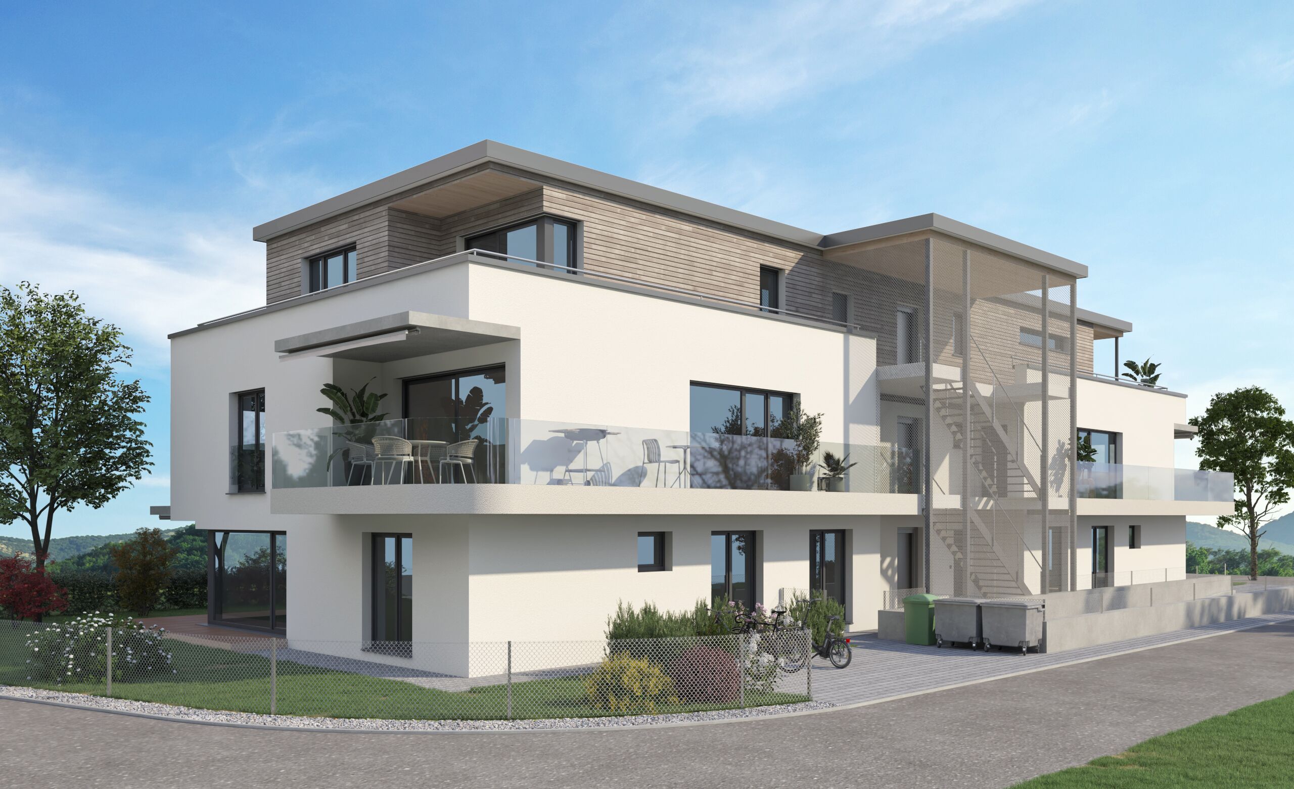 Ansicht Nordost - mit dem Balkon der 3.5 OG Whg (1090-05)