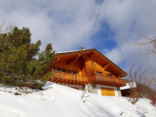 Chalet sous la neige