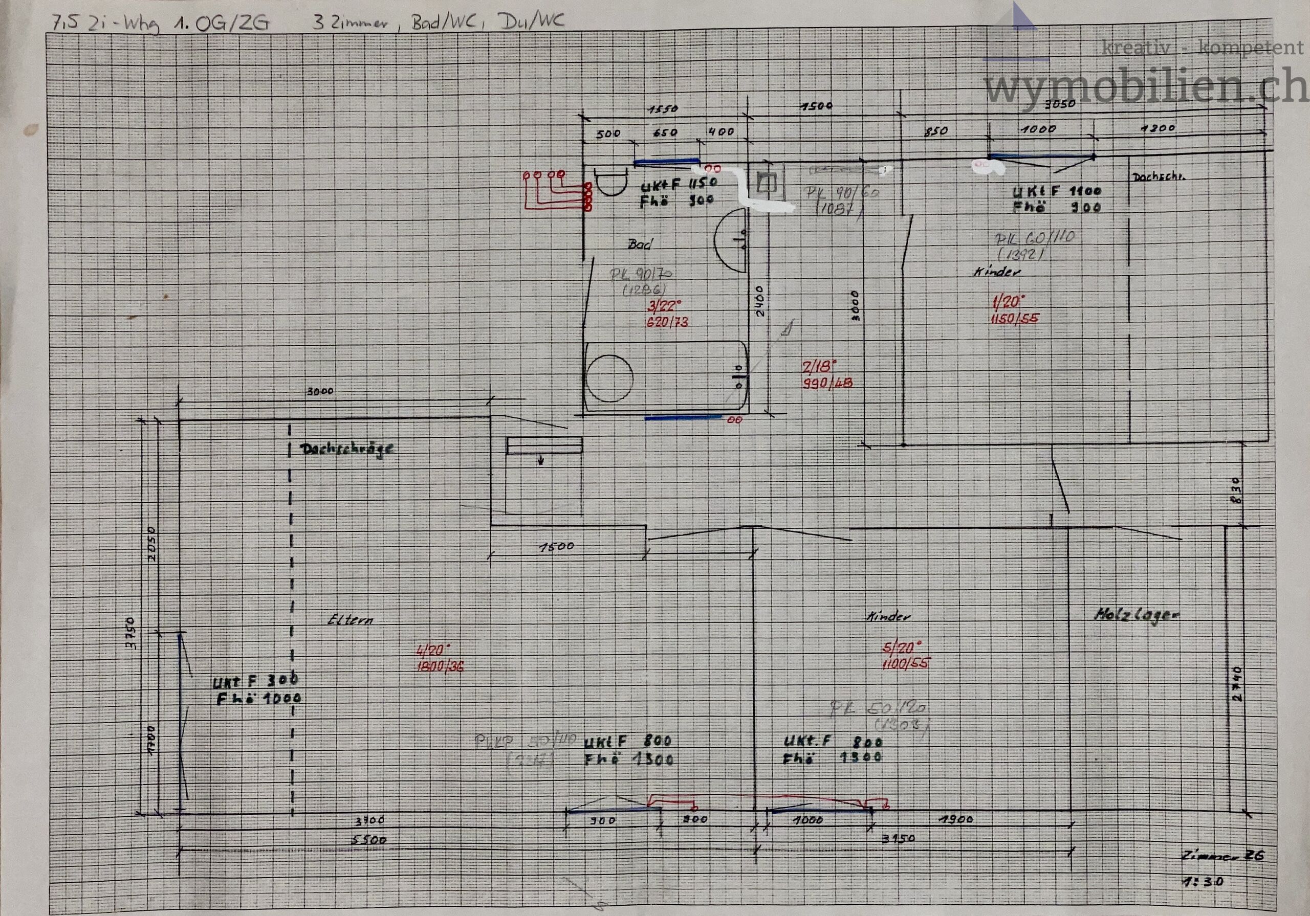 Planangaben Zimmer 1. OG 7.5 Whg