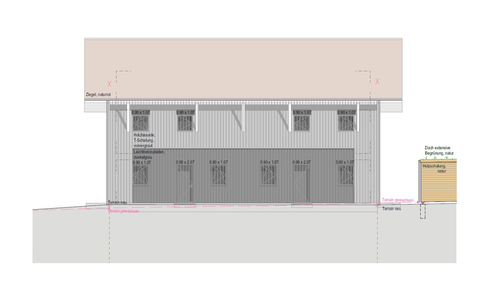 Fassade Nord mit den beiden Hauseingängen