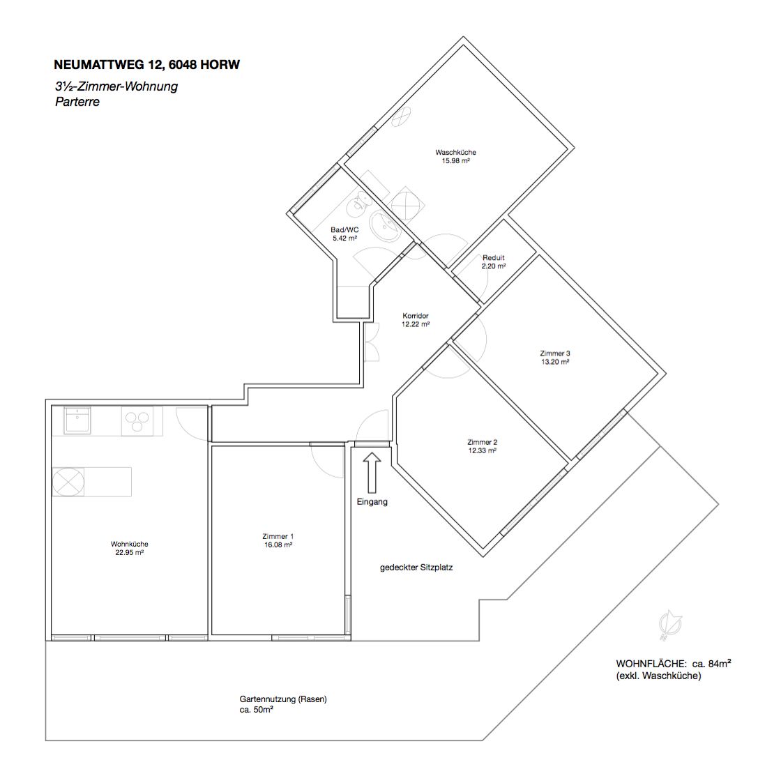 Grundrissplan 3.5-Zimmer-Wohnung (Parterre)