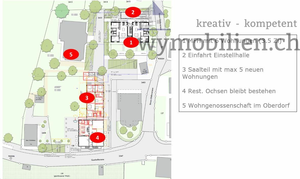 Situation Wohnpark Ochsen (1,2,3 werden neu realisiert)