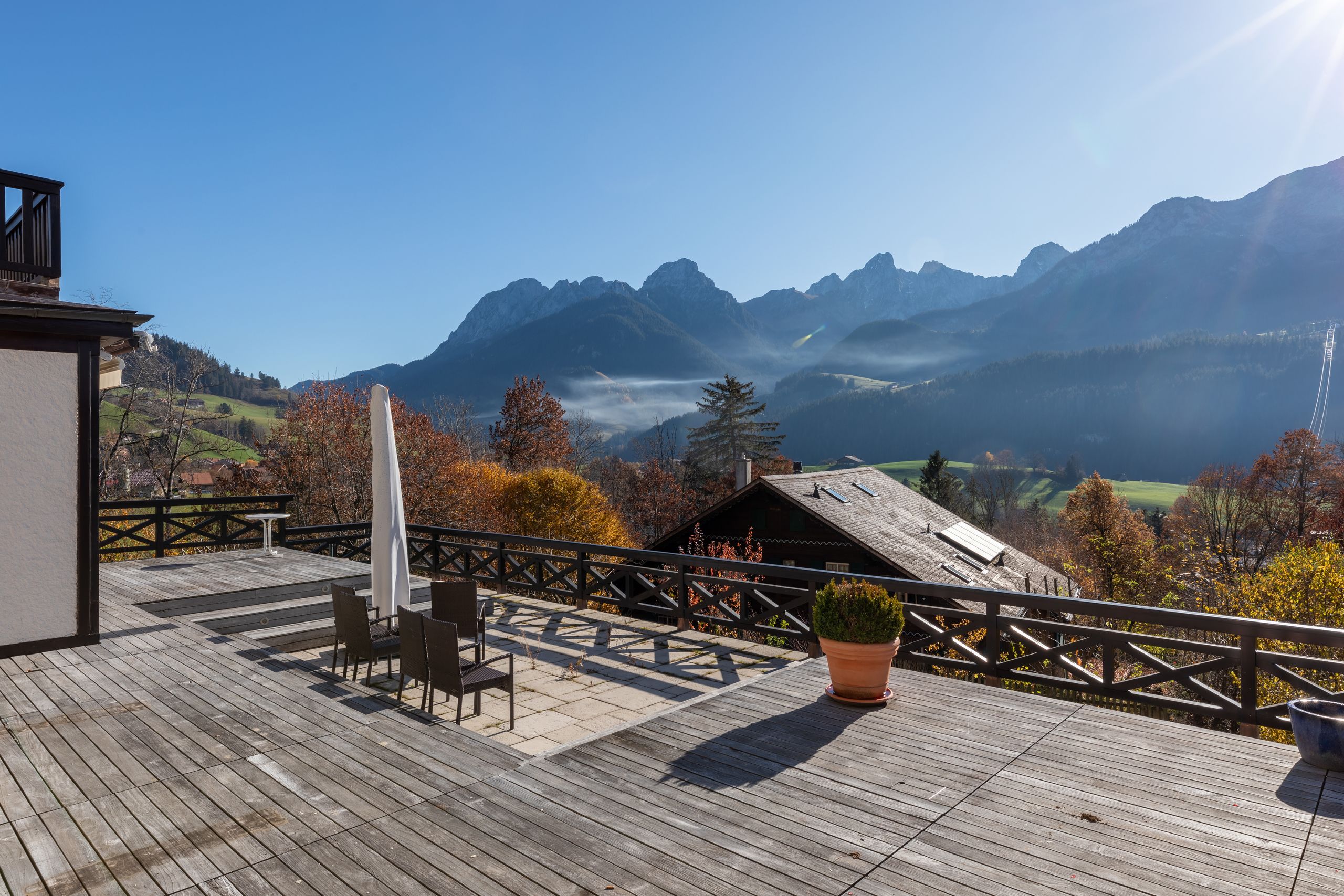 Large private terrace with splendid views of the mountains