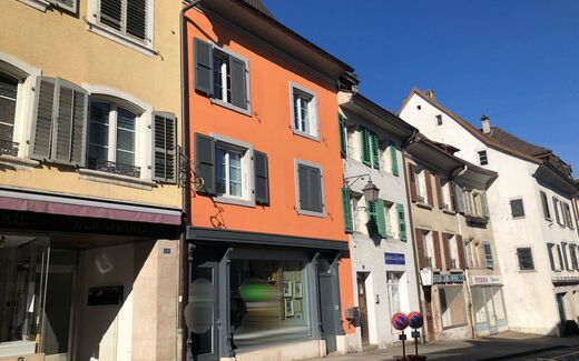 Commercial area in the old town of Porrentruy.