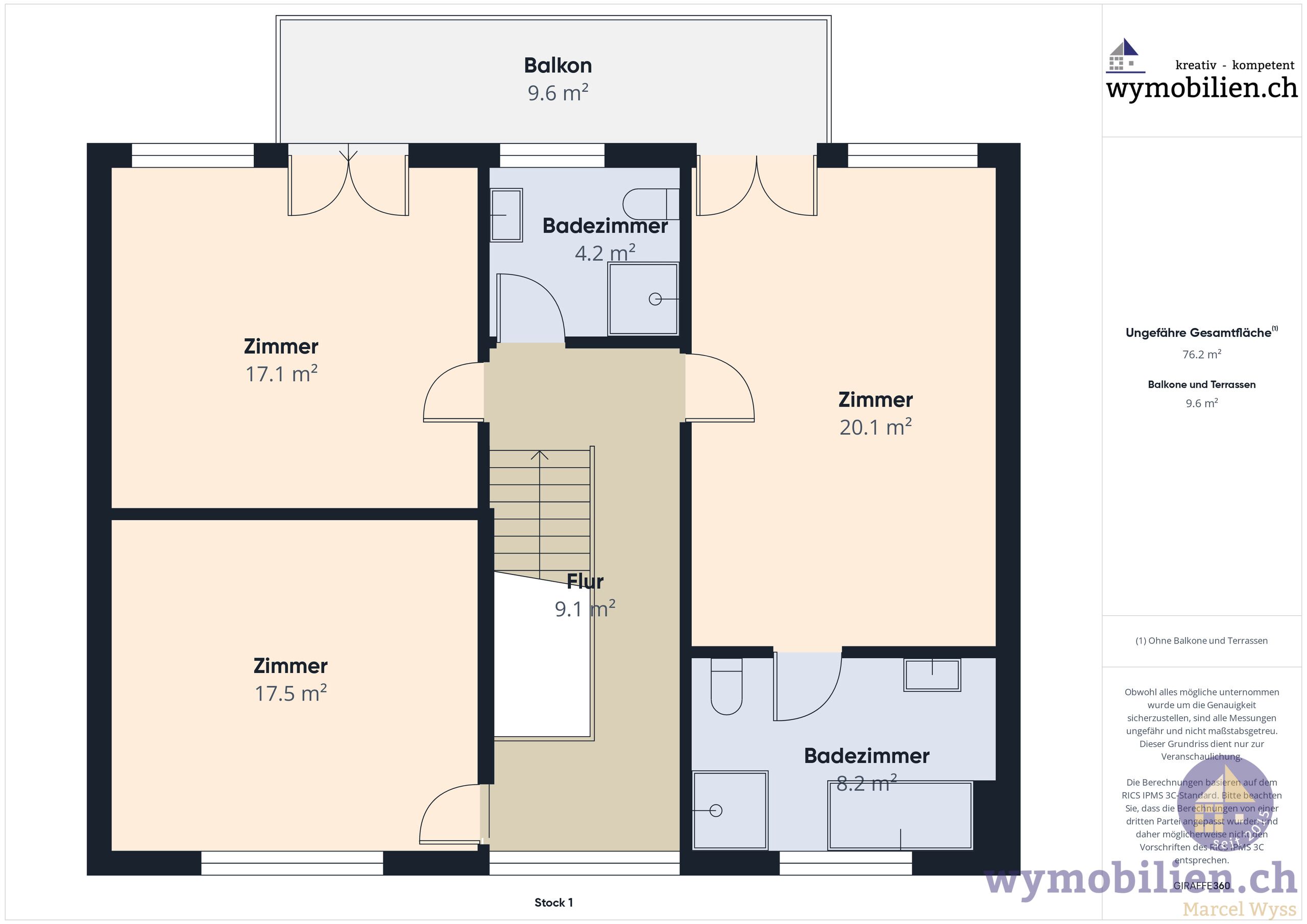 OG mit 3 Zimmer, 2 Bäder 