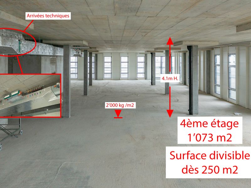 For rent beautiful surface of 1073 m² divisible on the 4th floor