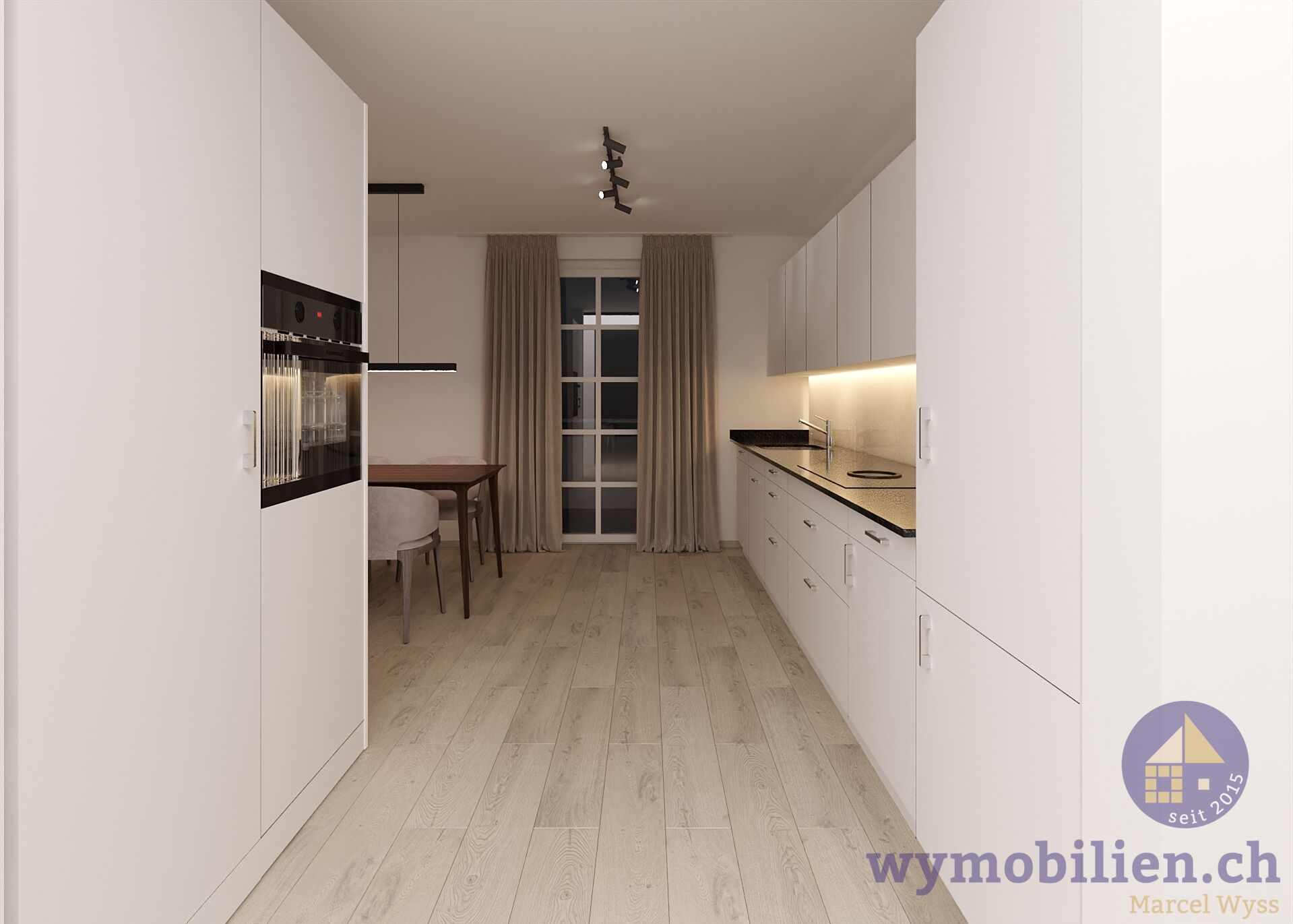 Abendstimmung in der Wohnung W1 (ehemals Restaurant)