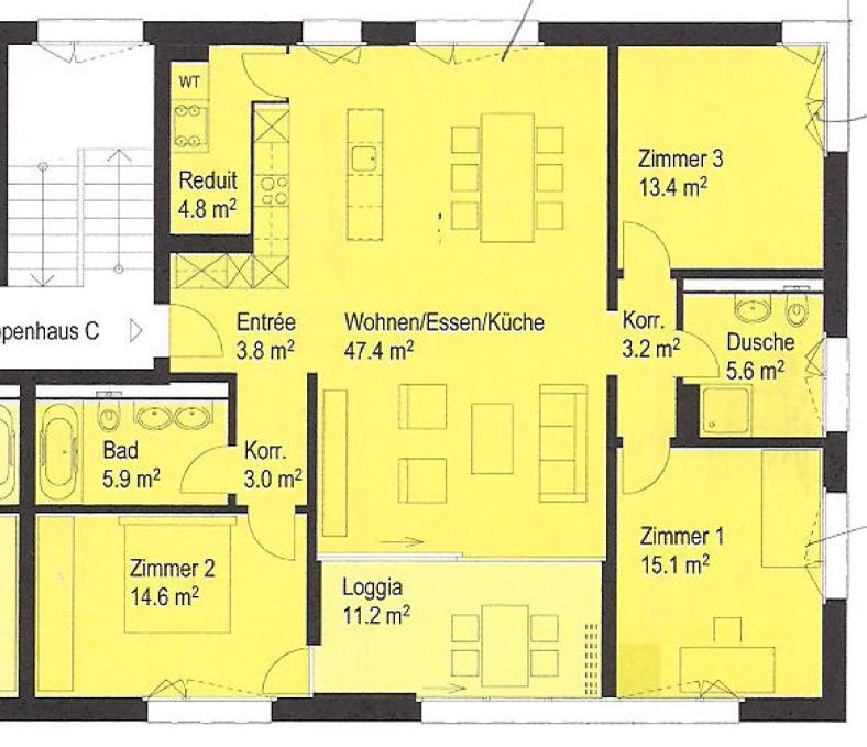 Grundrissplan: 4.5-Zimmer-Wohnung im 1.OG