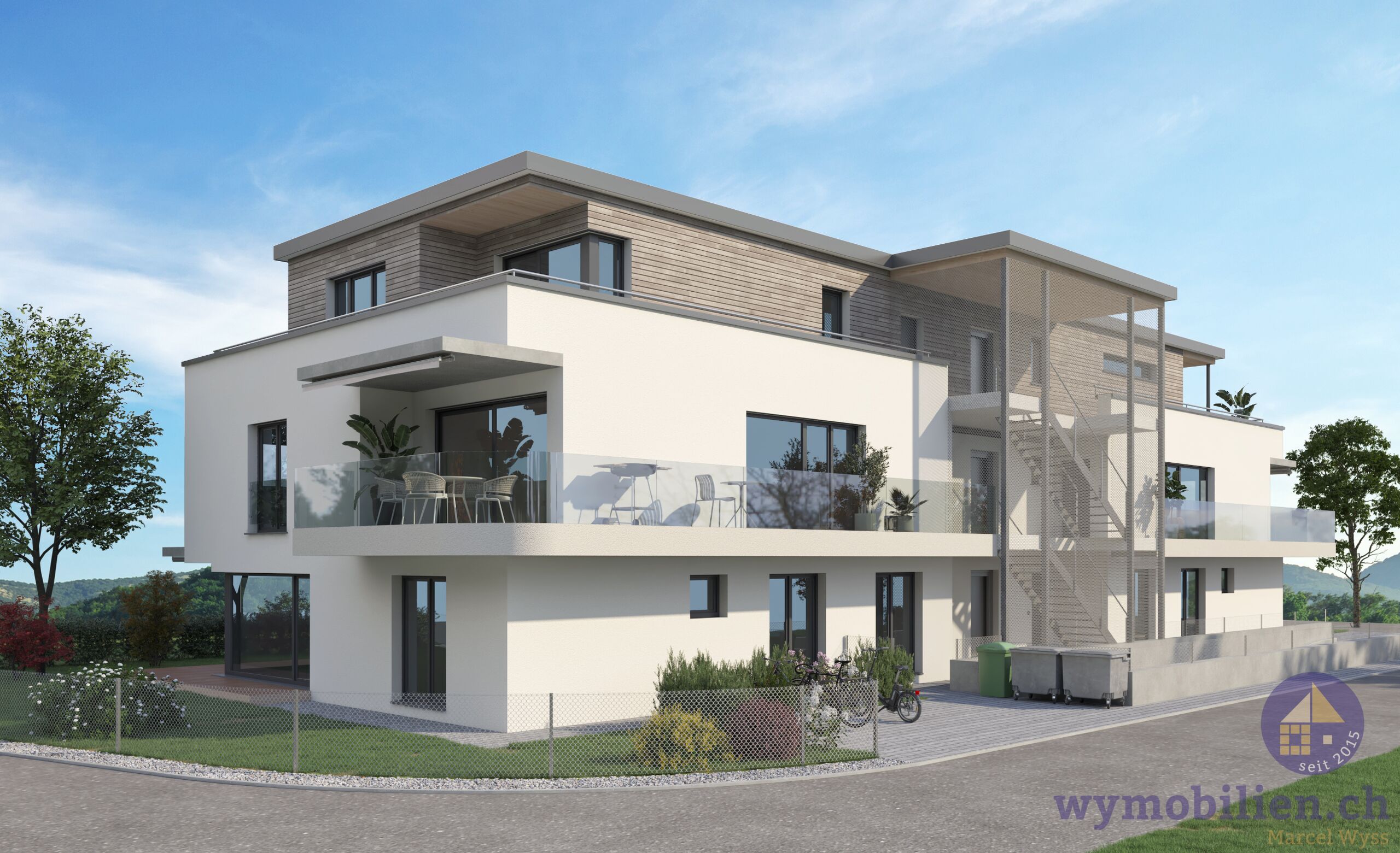 Ansicht Nordost - mit dem Balkon der 3.5 OG Whg (1090-05)