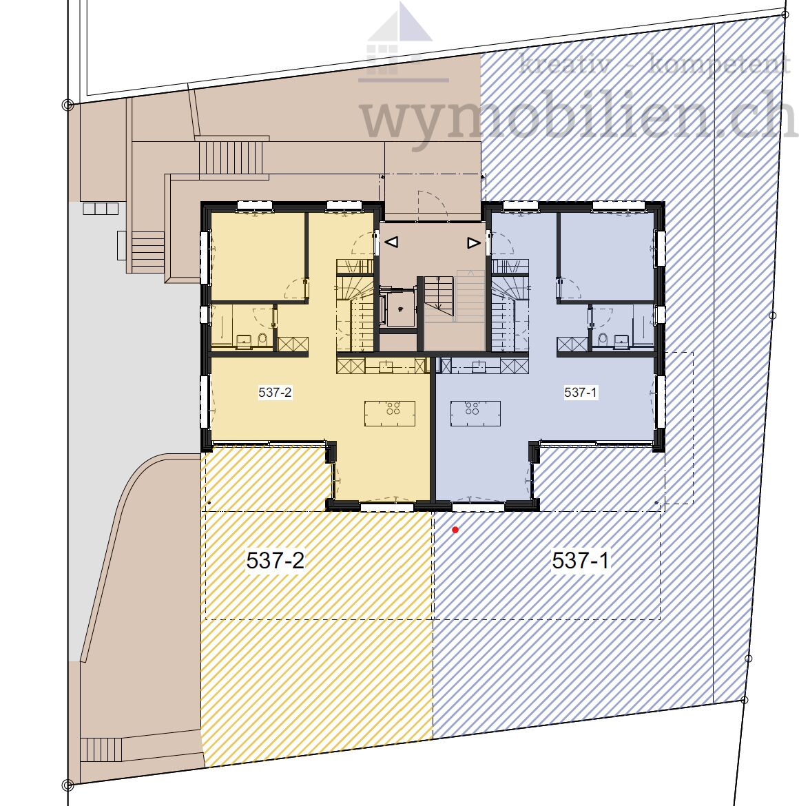 Sondernutzung Garten Whg 537-1 (blau) und 537-2 (gelb)