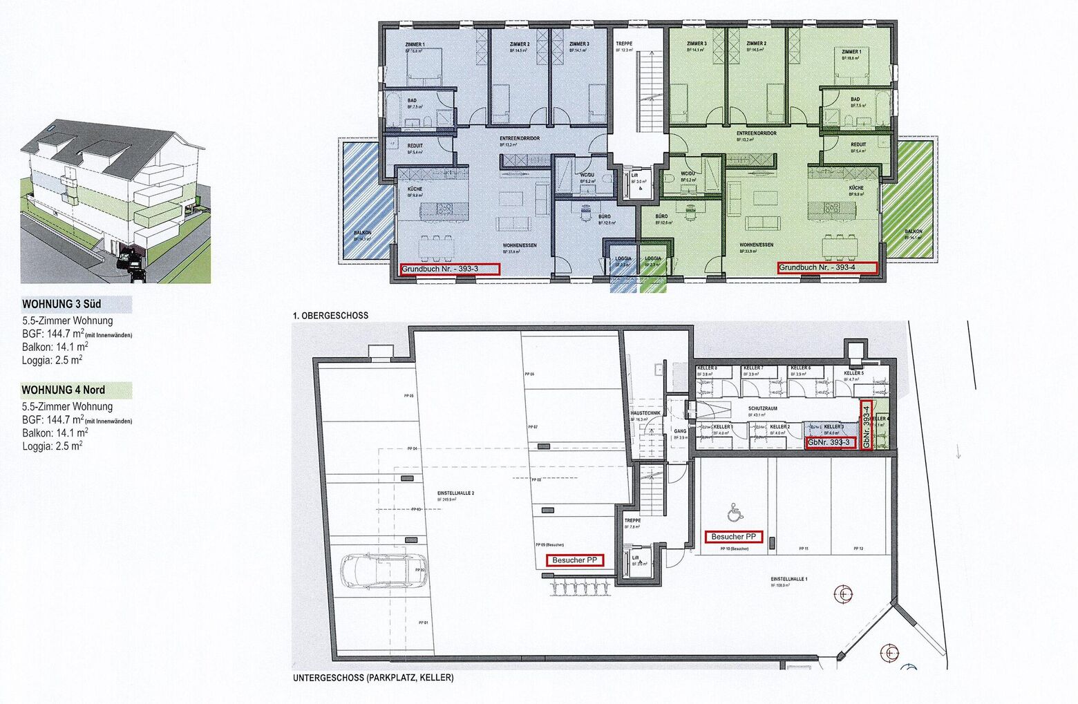 Grundrissplan 5.5- Zimmer Wohnung (Nord), 1. Stock