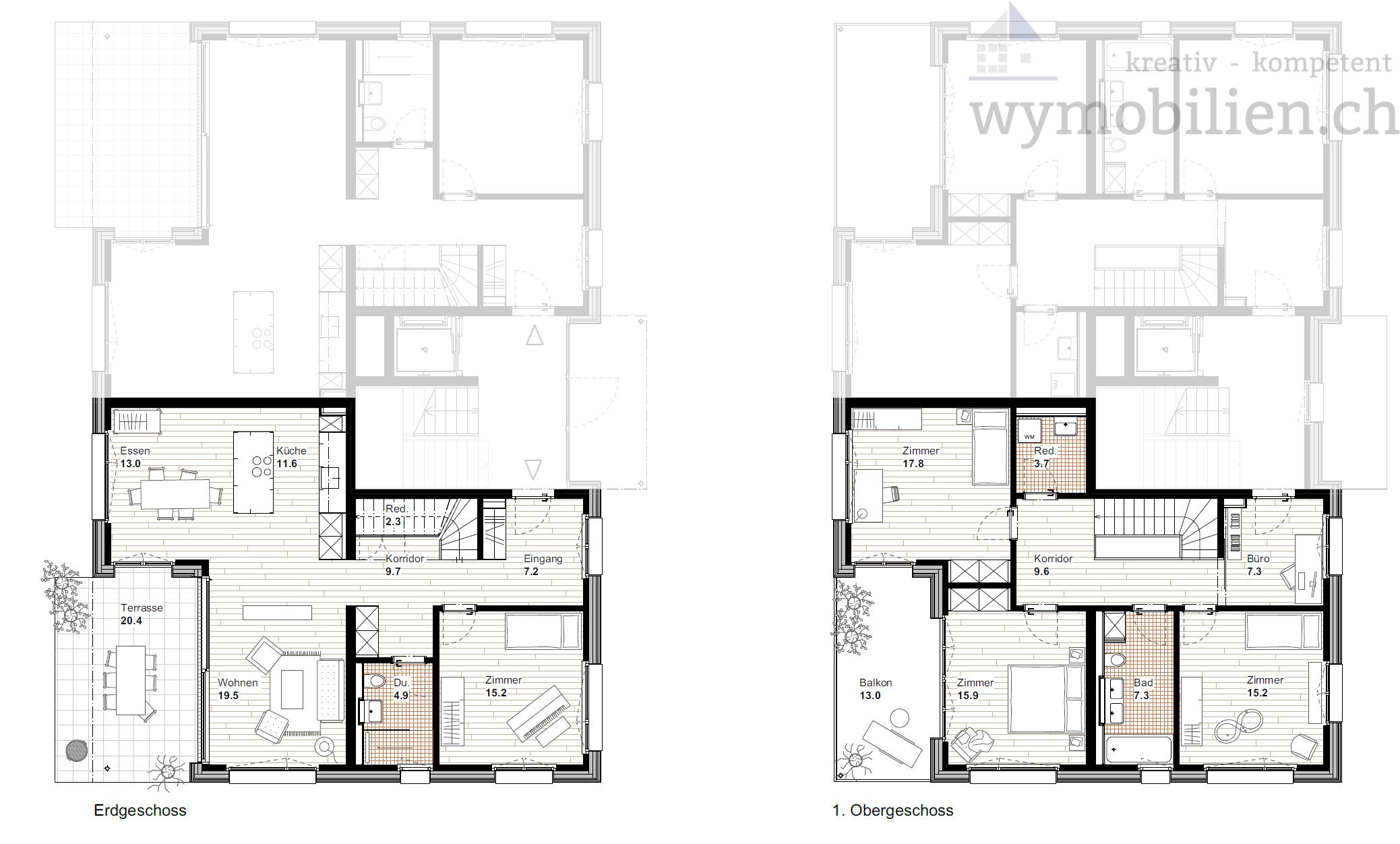 Grundriss 6 Zimmer Maisonette EG/OG