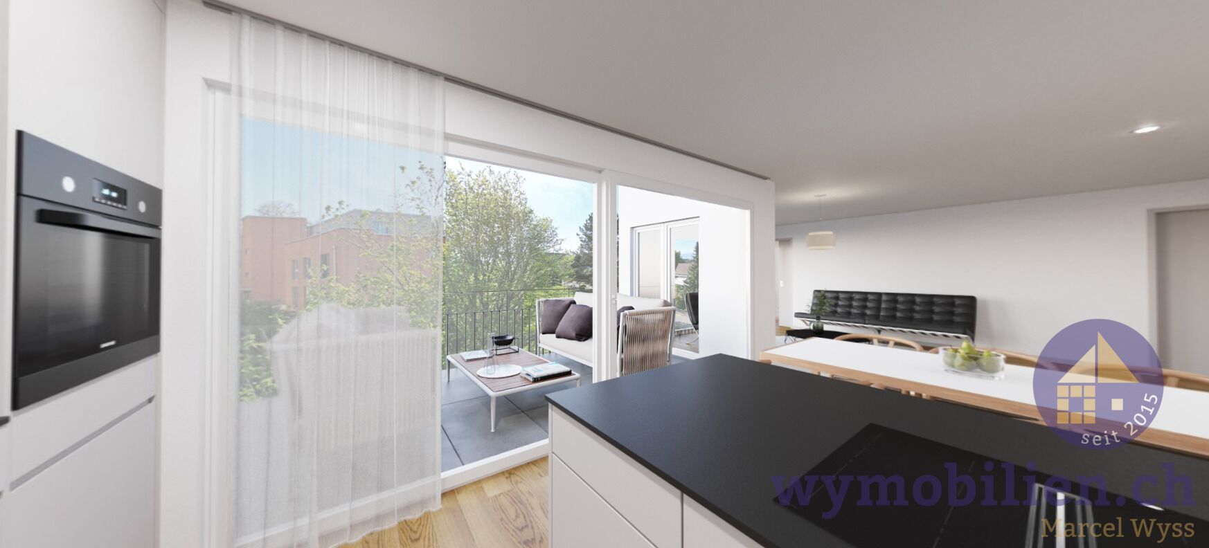 Blick von der Küche auf die Terrasse 