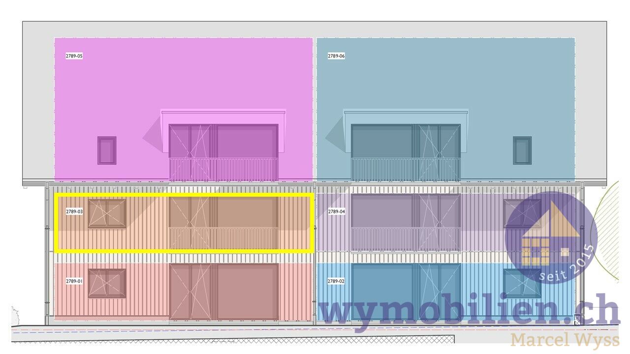 Wohnung Nr. 3 gelb markiert 