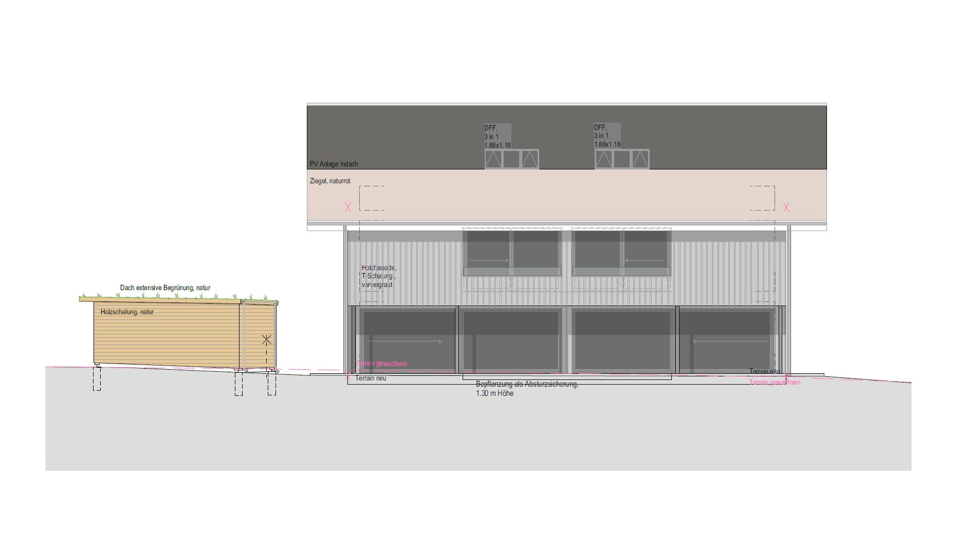 Fassade Süd mit Indachsolarsystem 
