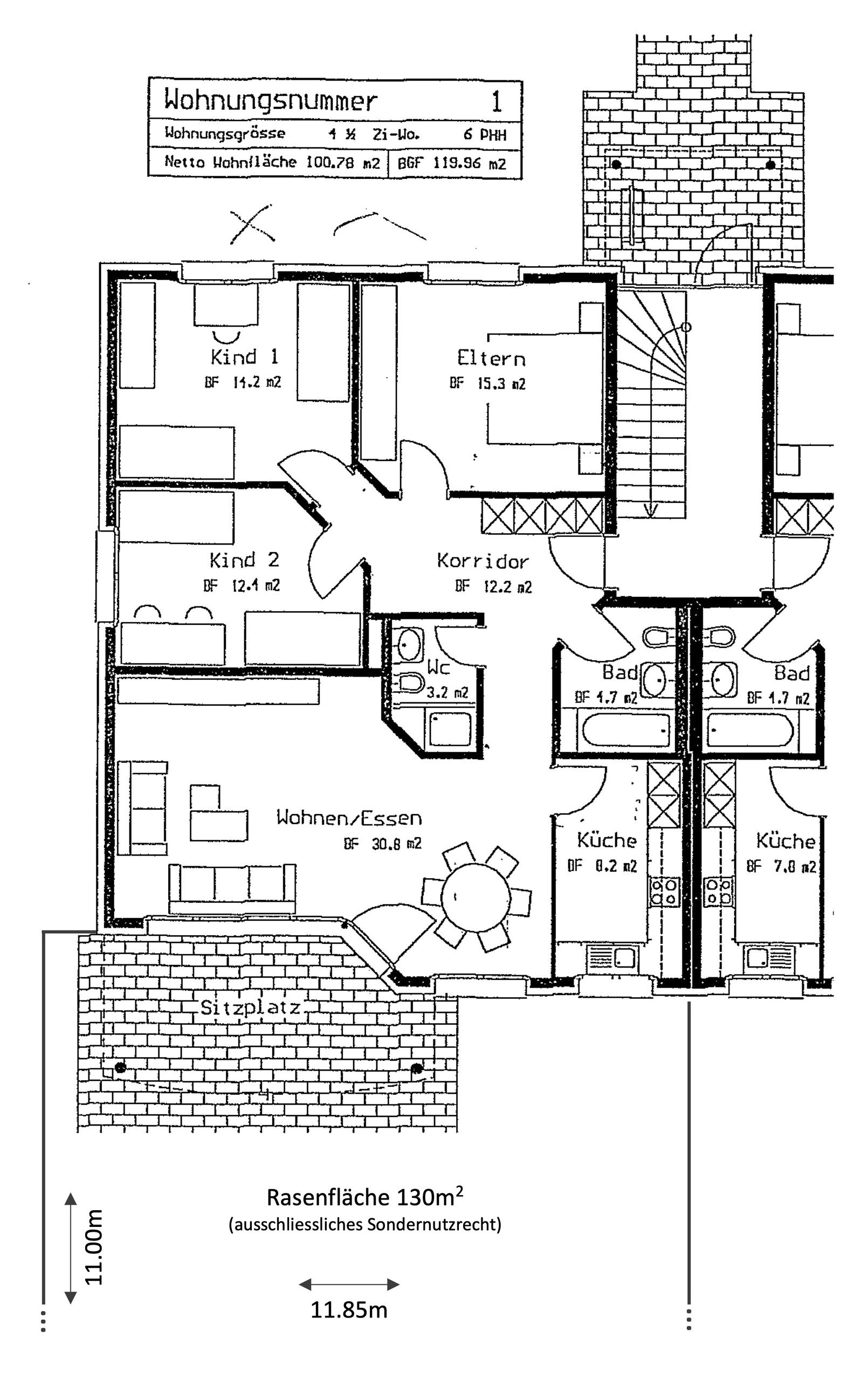Grundrissplan 4.5-Zimmer-Gartenwohnung