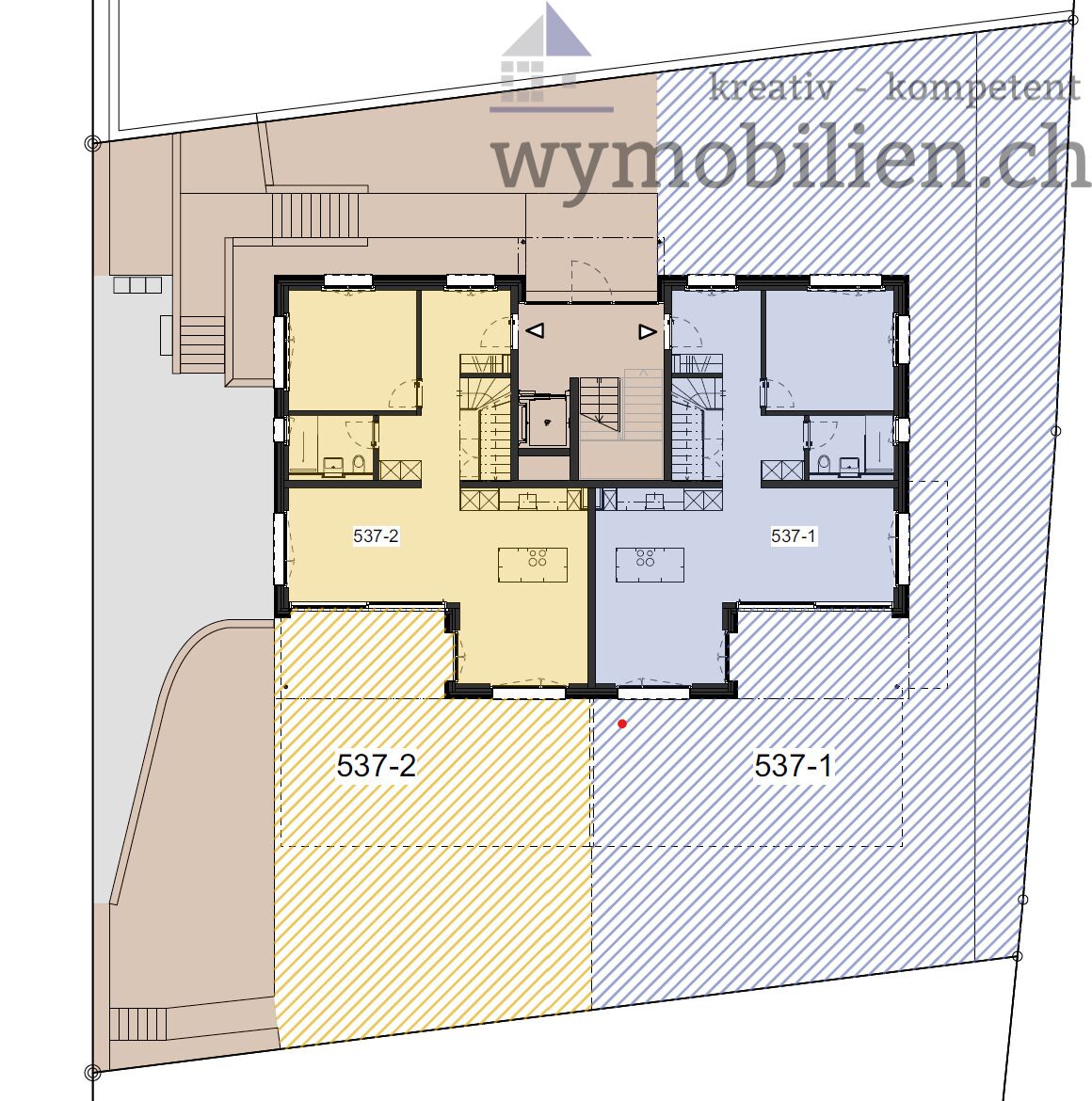 Sondernutzung Garten Whg 537-1 (blau) und 537-2 (gelb)