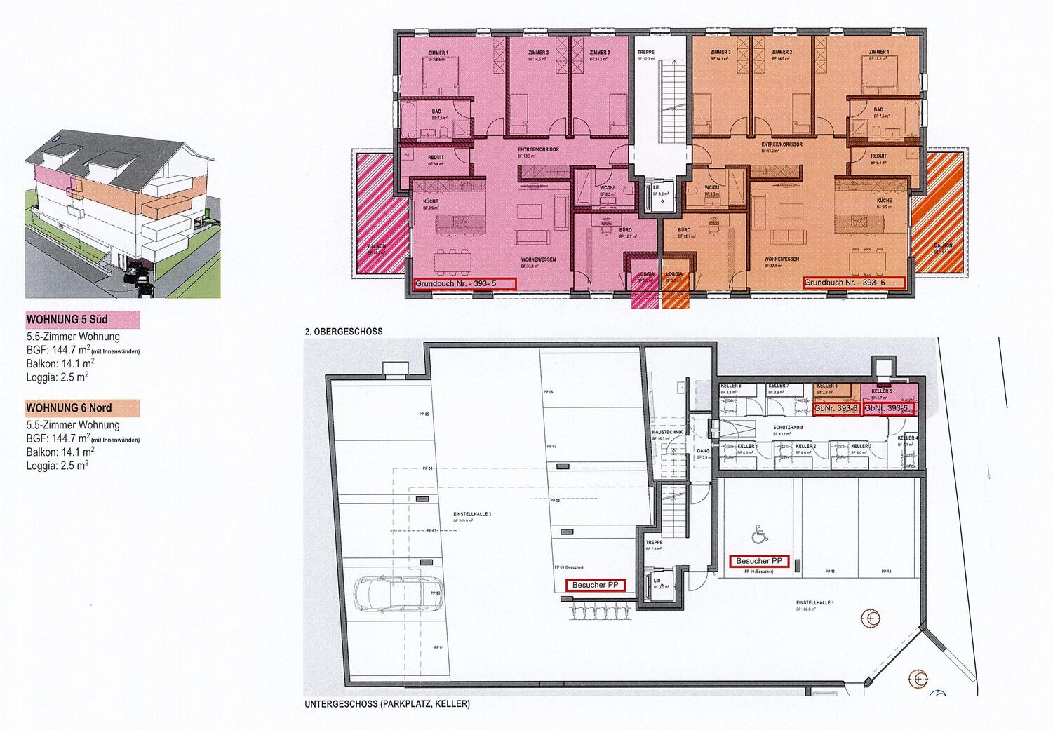 rundrissplan 5.5- Zimmer Wohnung (Süd), 2. Stock