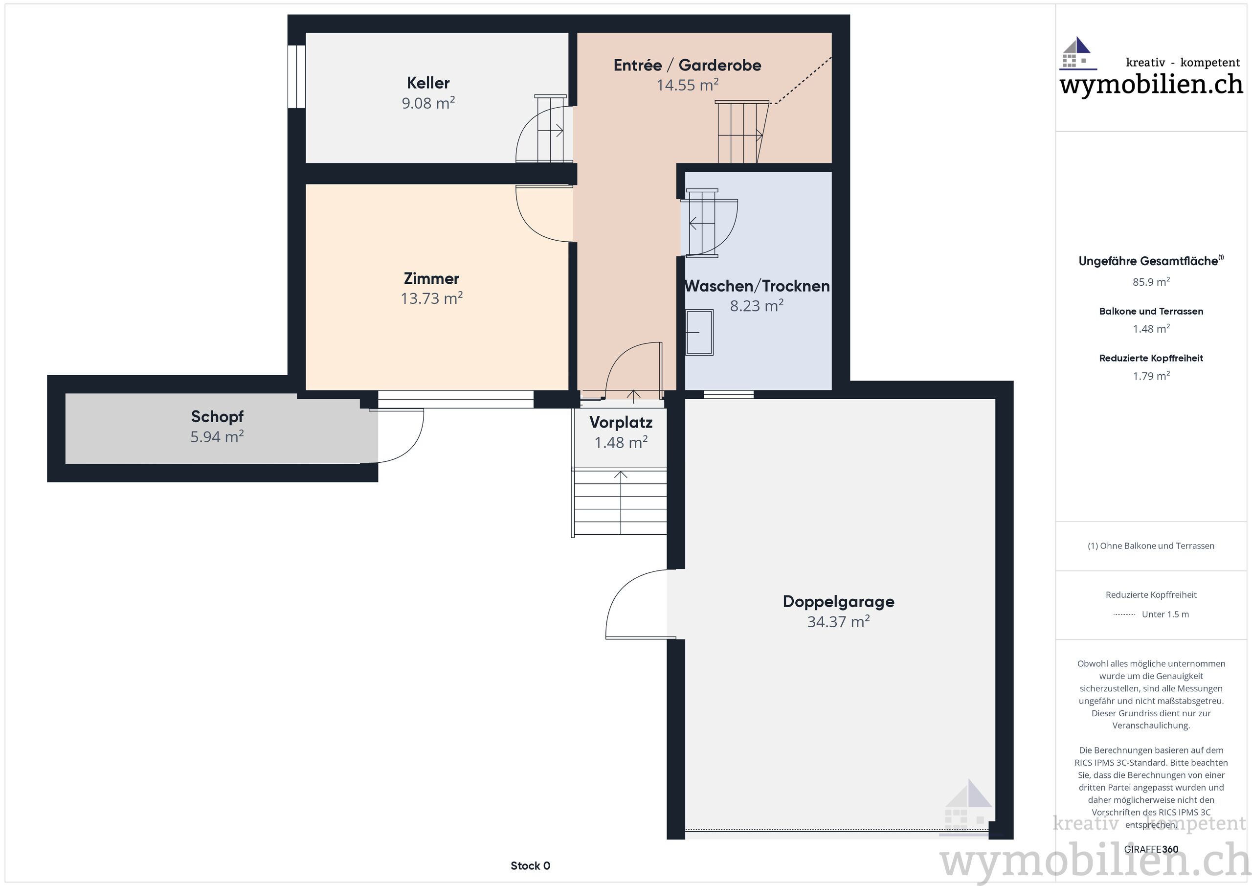 Grundriss EG mit gedecktem Parkplatz und Doppelgarage 