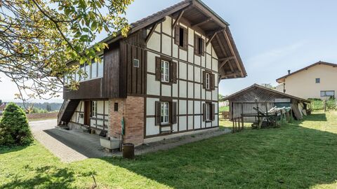 Zwei Wohnungen im Stöckli: Alpenpanorama und grüner Garten.