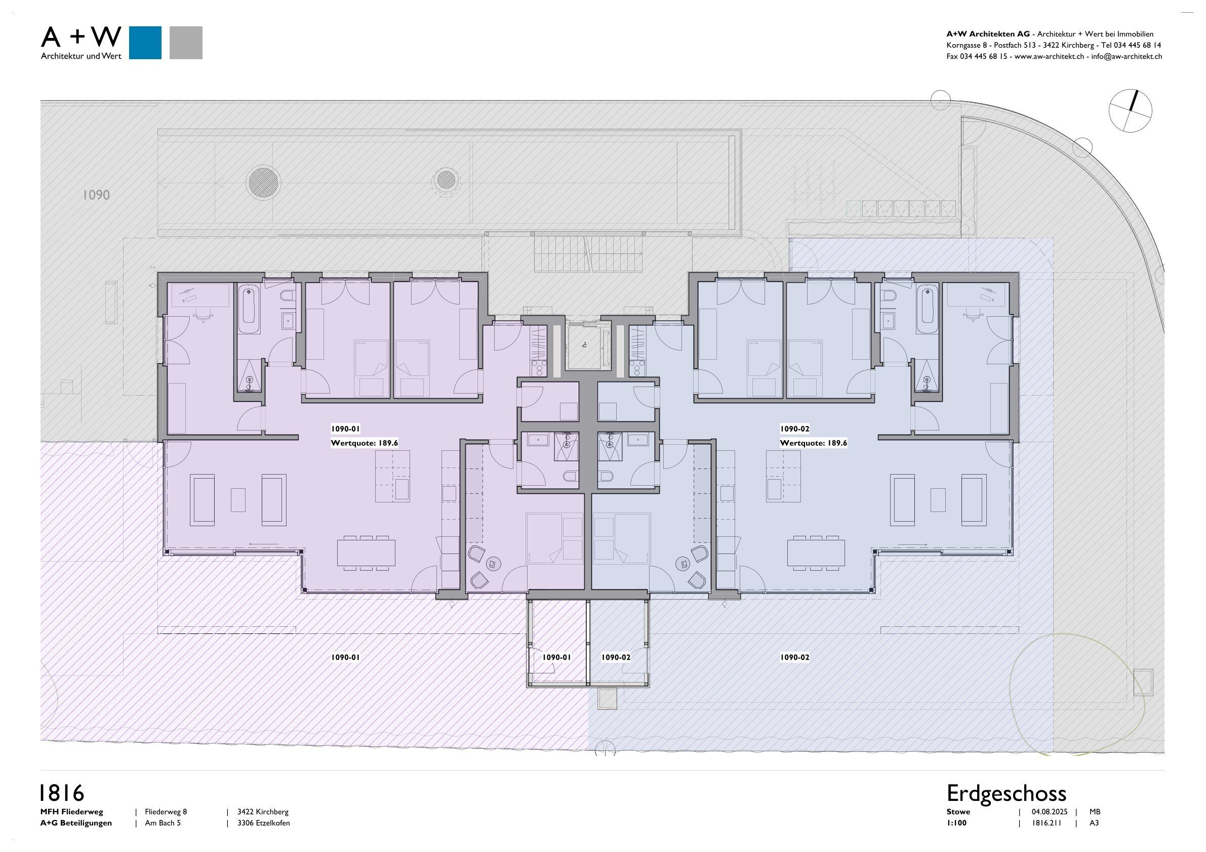 Grundrisse der beiden Gartenwohnungen - 1090-02 (blau)