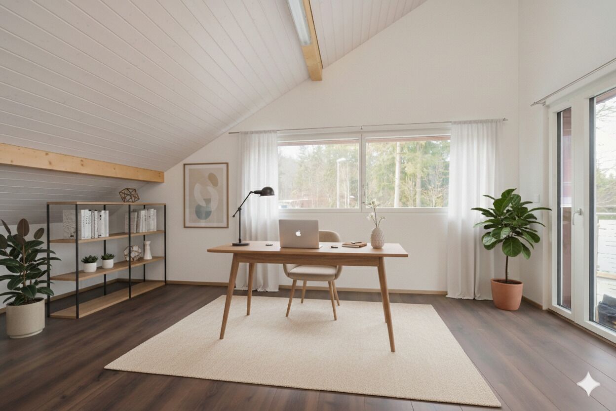 Grosses Zimmer mit separatem Eingang und Terrasse (Möbel visualisiert)