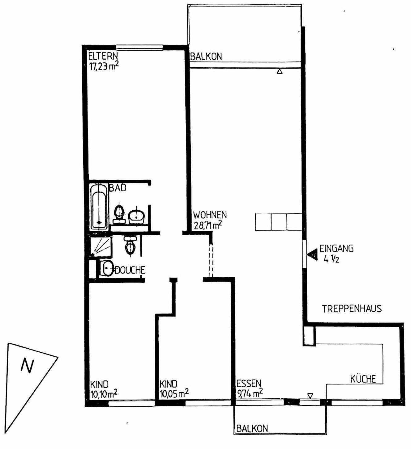 Grundrissplan: 4.5-Zimmer-Wohnung im 4.OG