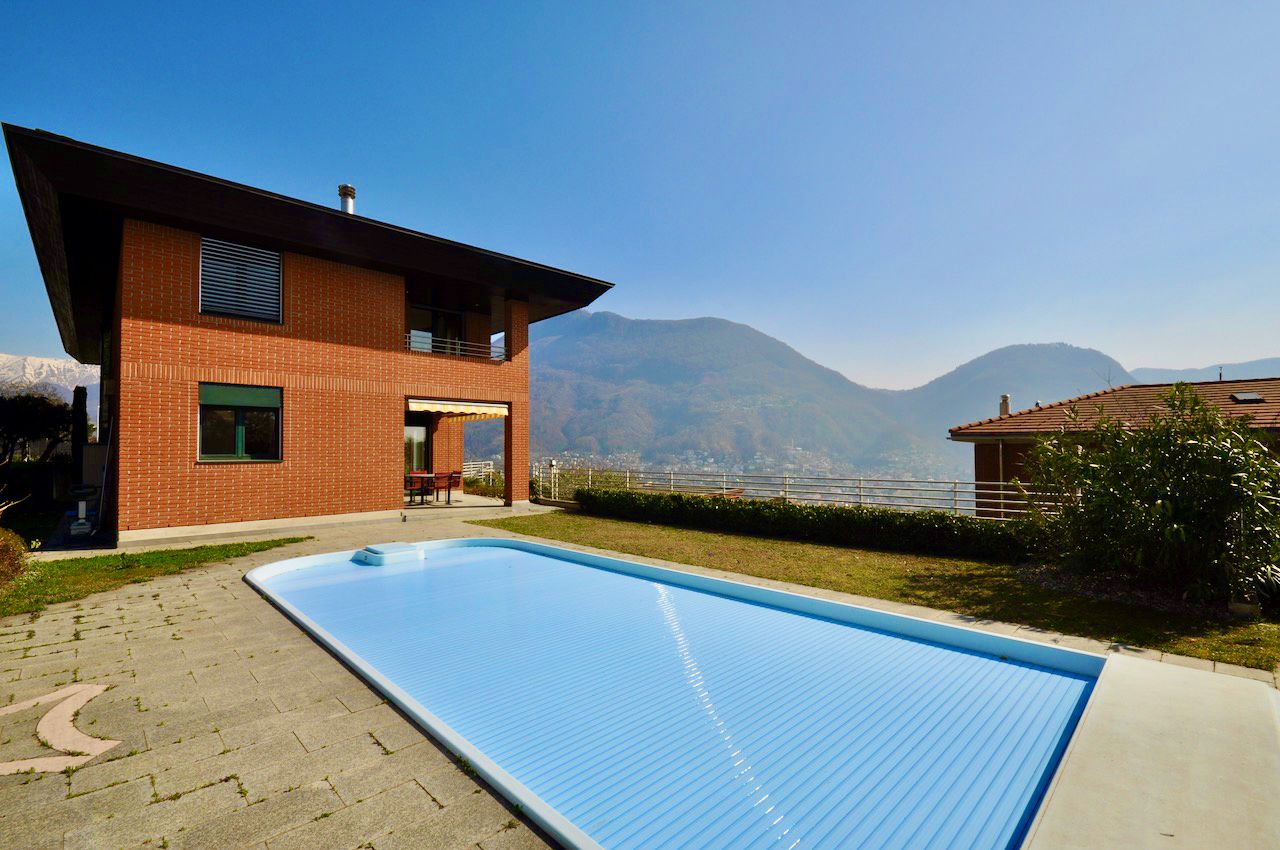 Villa with Pool & Panoramic View of Lake Lugano & Mountains
