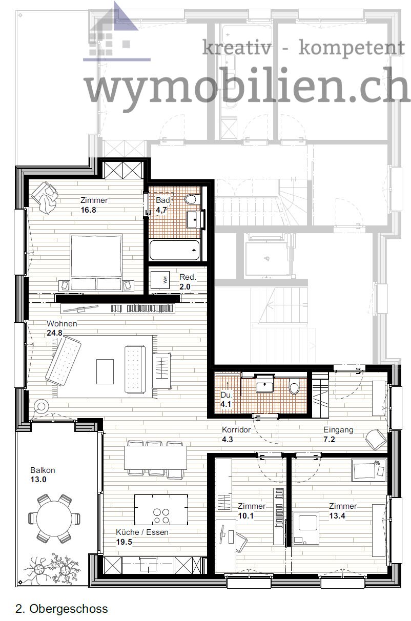 Grundriss Wohnung 4.5, 2.OG