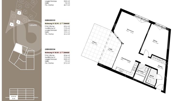 2.5 Zimmer-Wohnung, 3.94, 1. UG, 77.0 m2