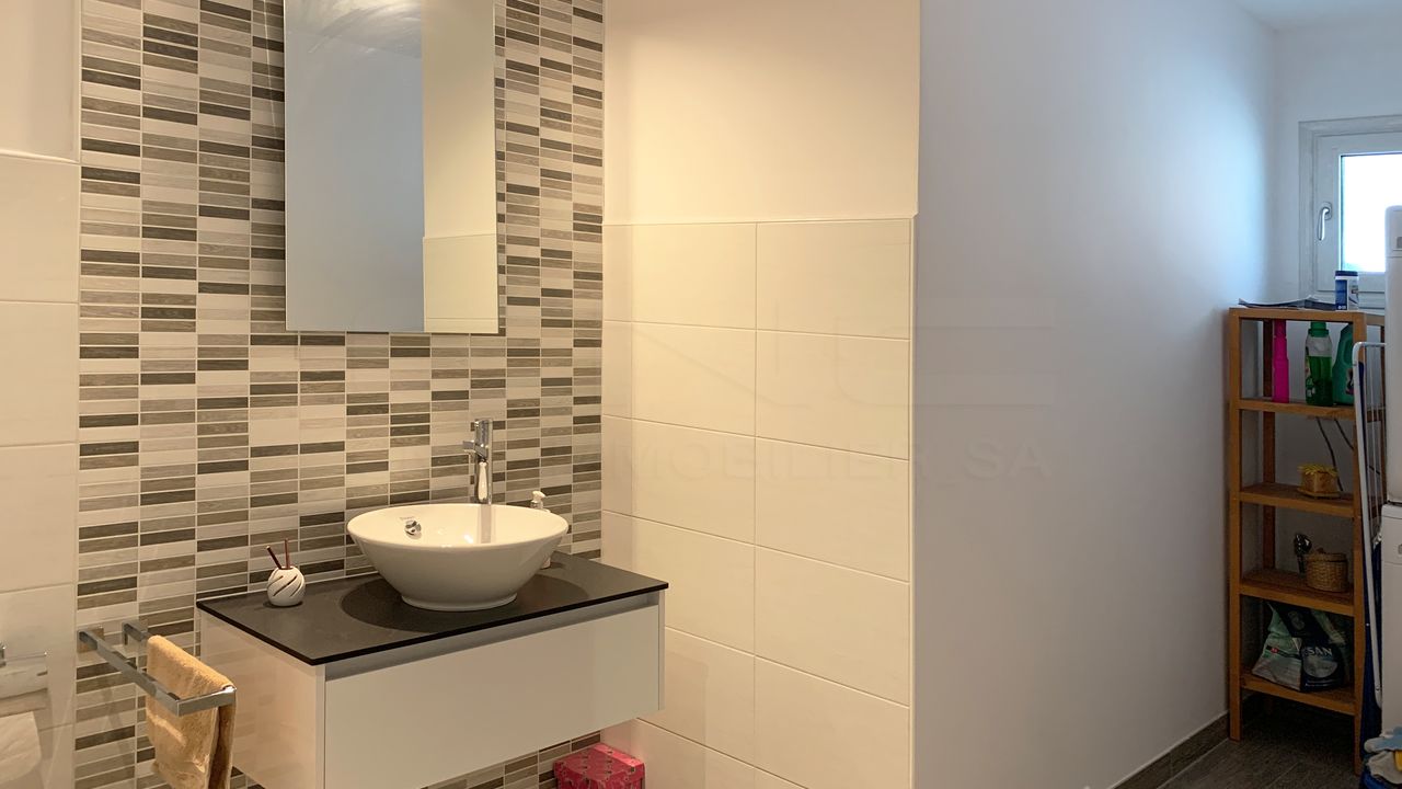 Salle de bains et avec collone lave et sèche-linge