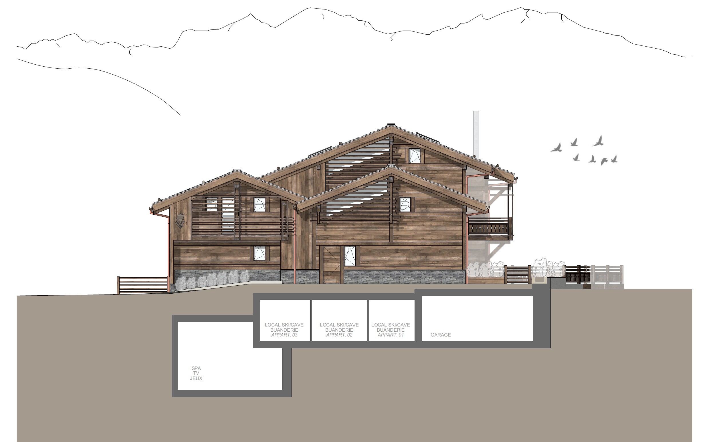 Découpe architecturale du chalet – Appartement Gentianes Duplex Combles - Verbier Découpe architecturale du chalet – Appartement Gentianes Duplex Combles - Verbier