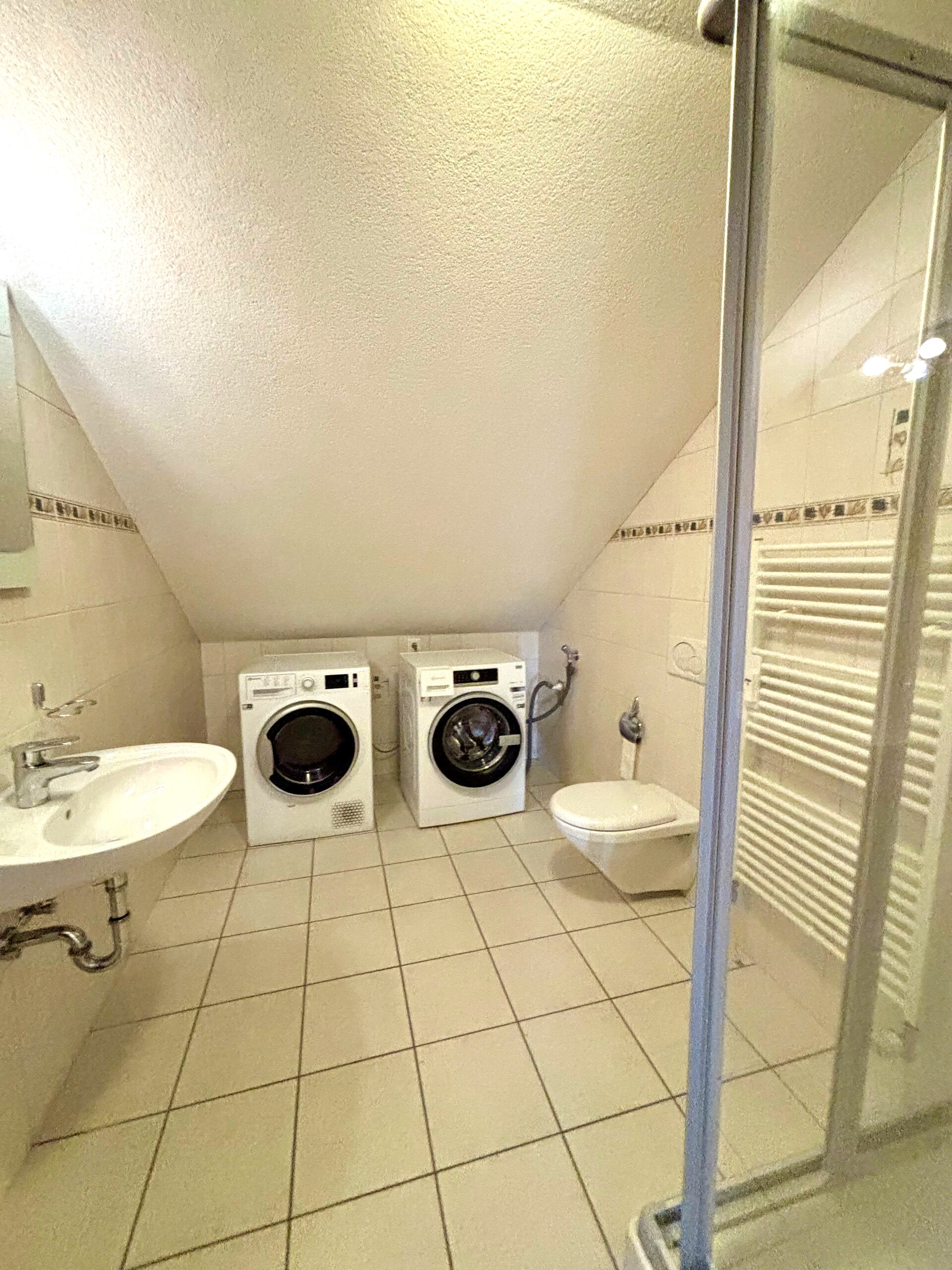 Gäste-WC mit Dusche, Waschmaschine und Tumbler Gäste-WC mit Dusche, Waschmaschine und Tumbler