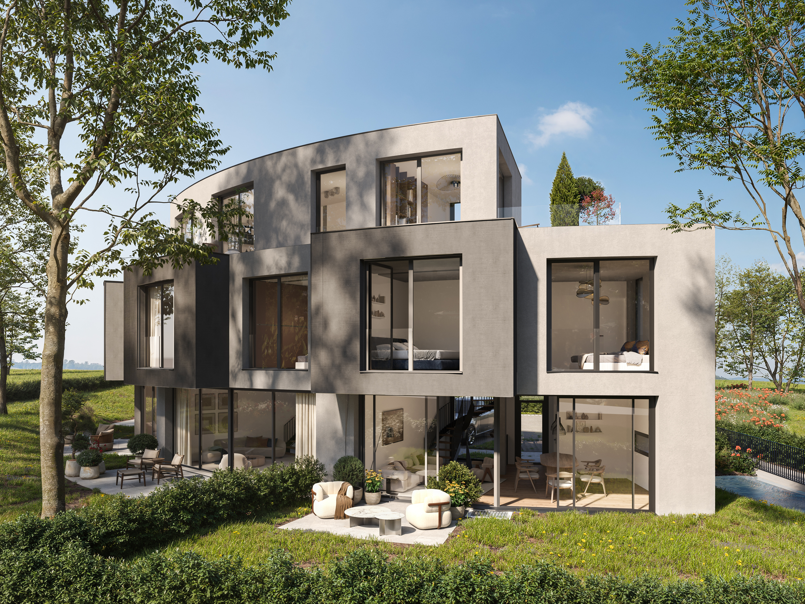 photo d'une maison moderne vue du terrain photo d'une maison moderne vue du terrain