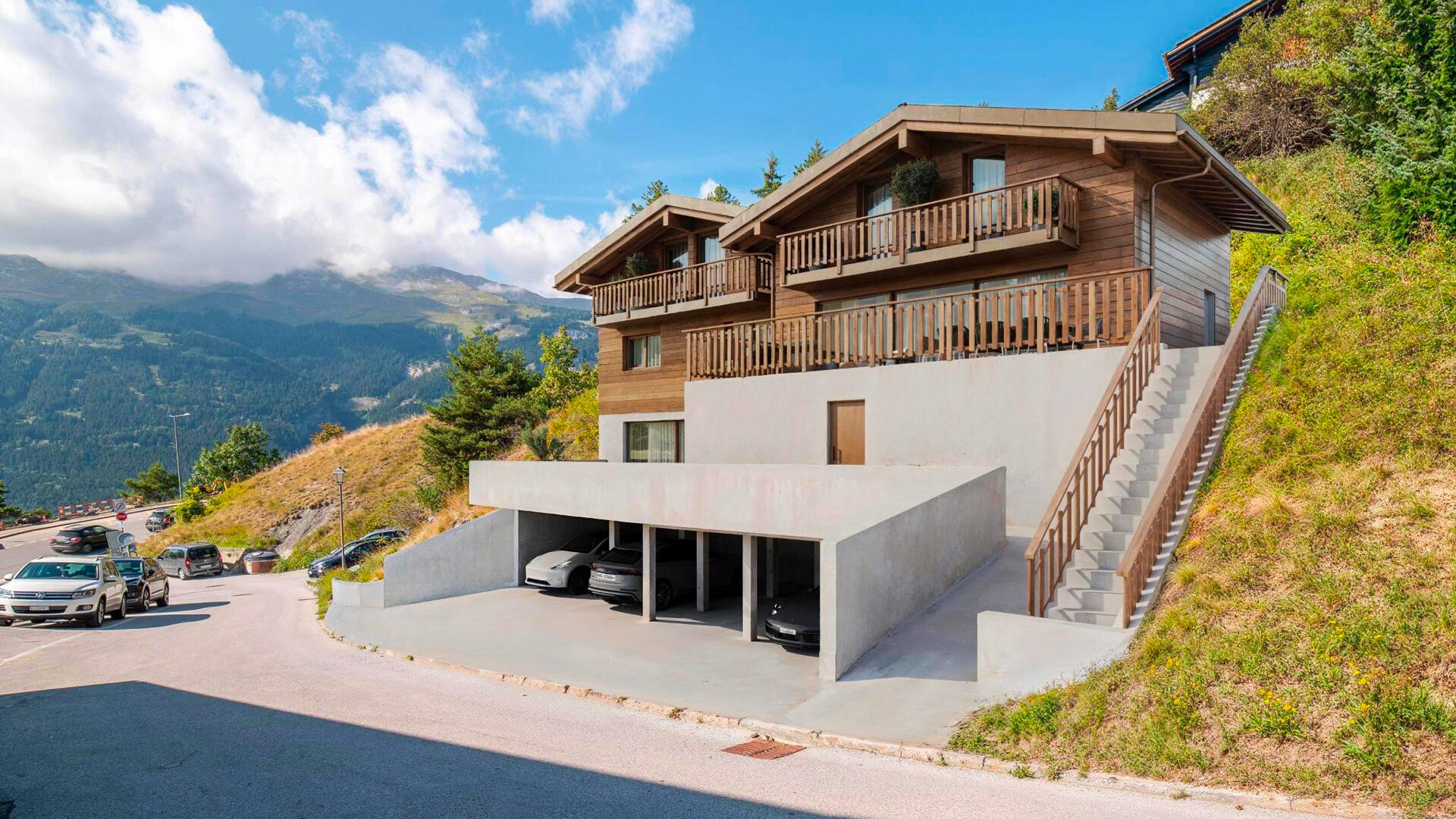 Vue sur les 2 chalets mitoyens (Rendu photo)
