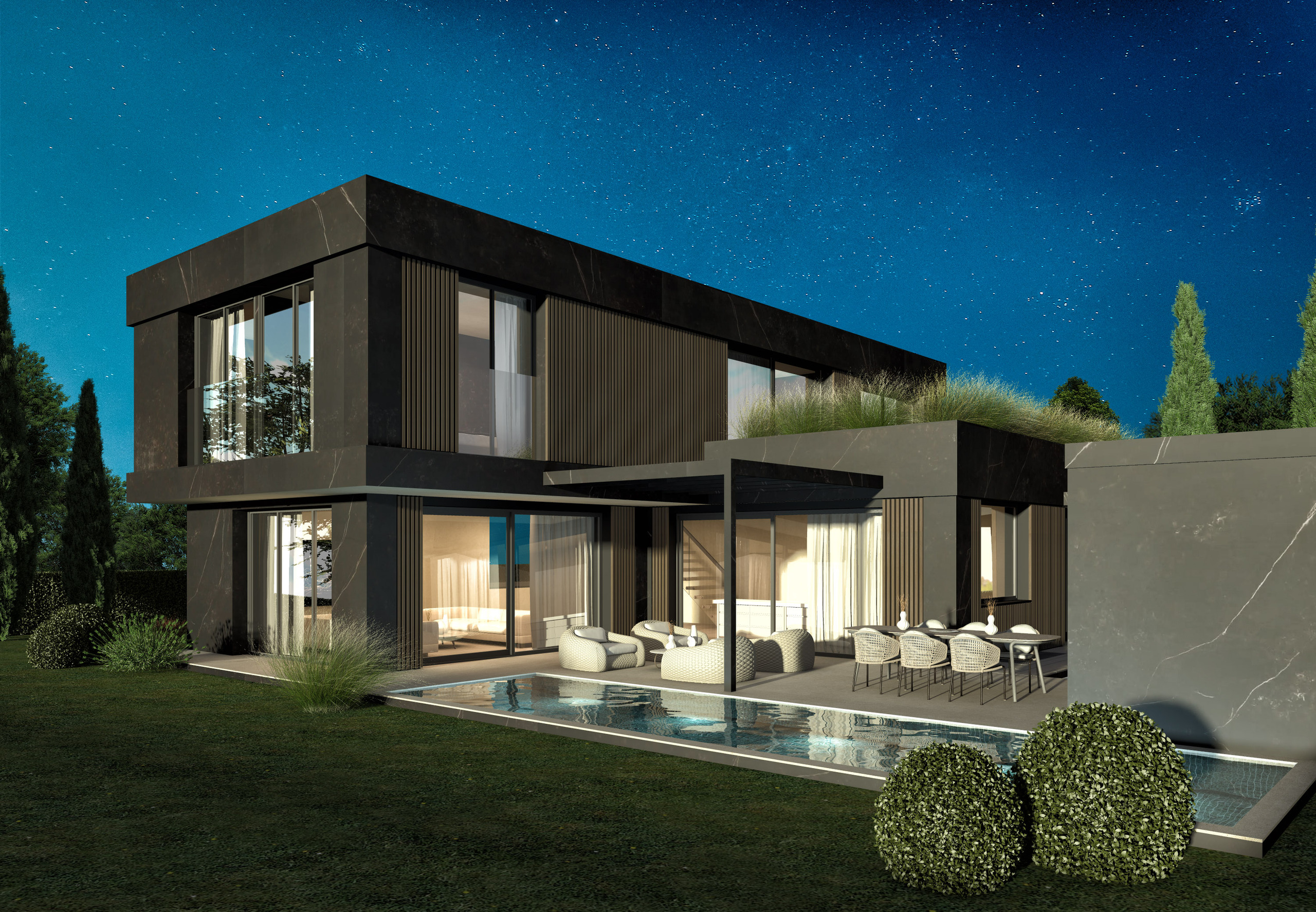 Piscine et pergola bioclimatique