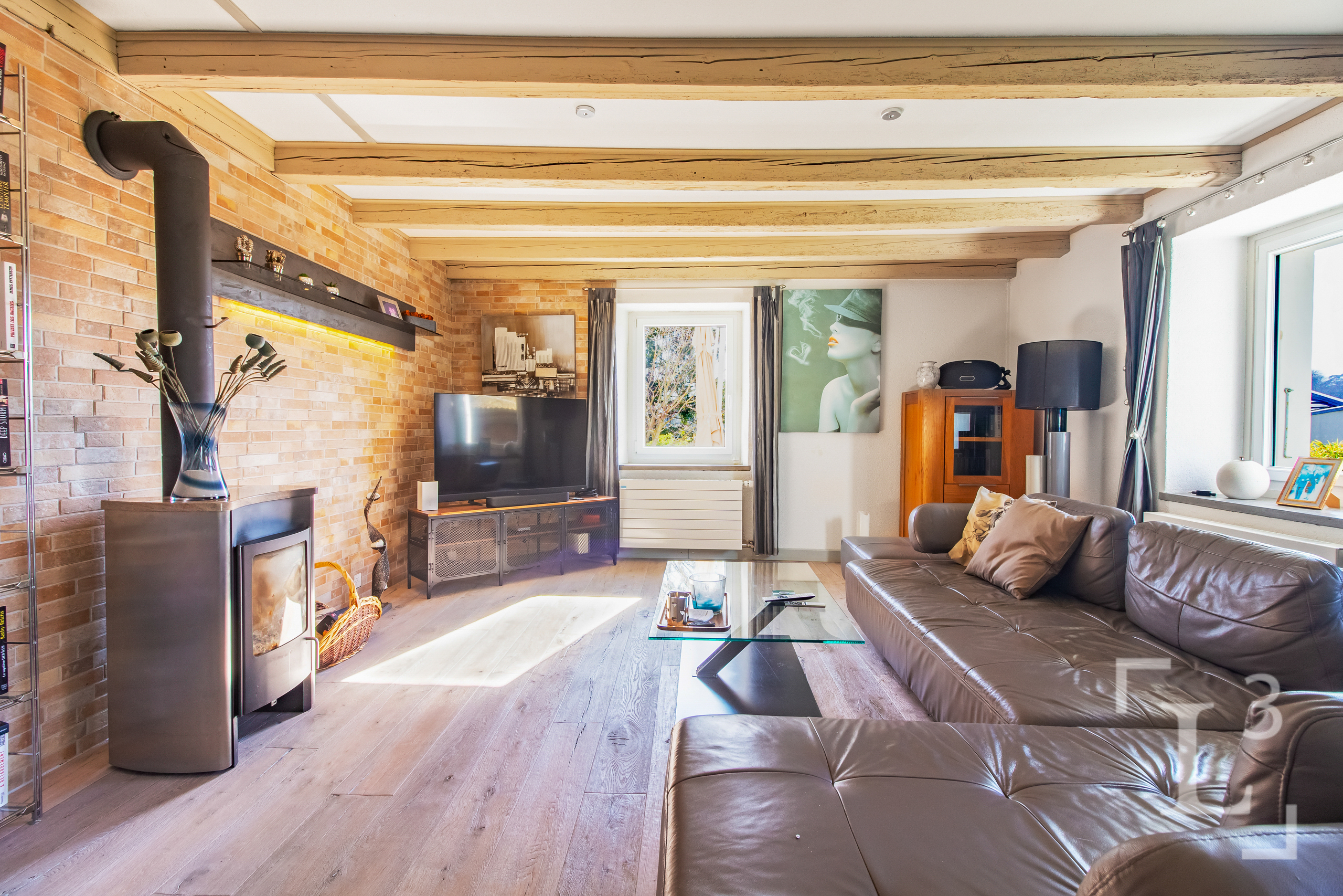 Maison Ouest : Séjour avec poêle à bois