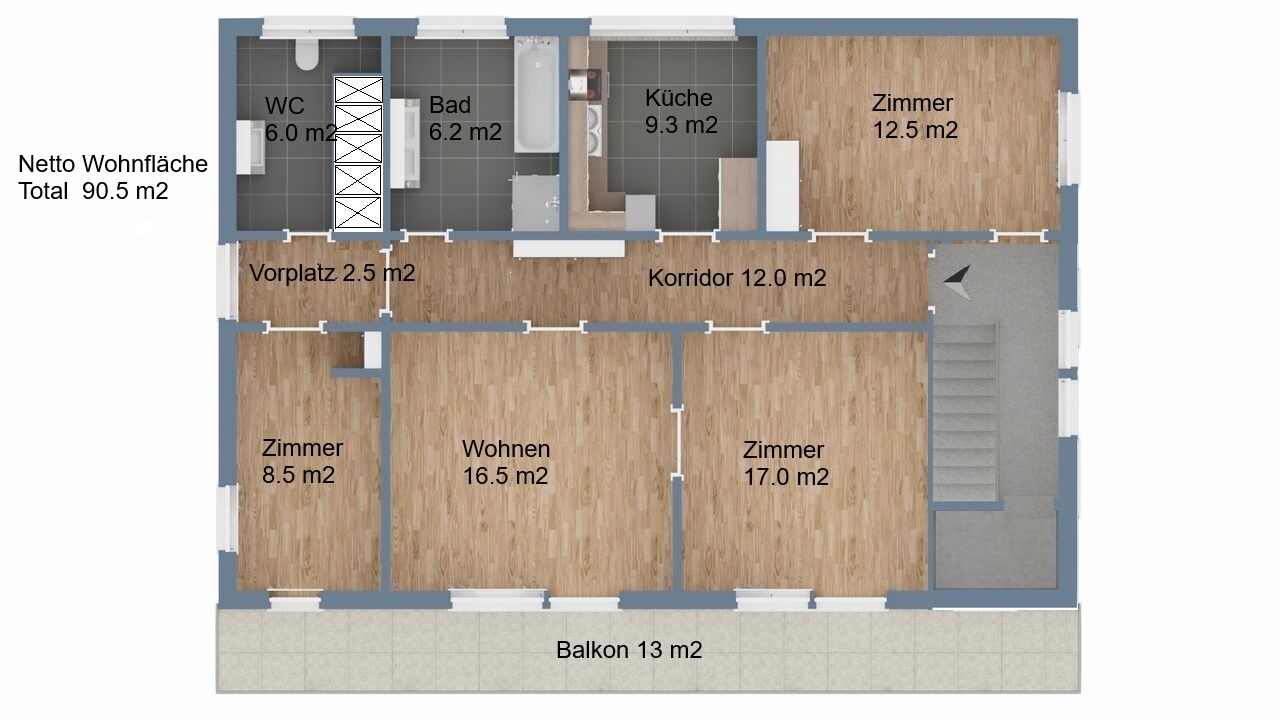 1. Stock (Balkon 13.0 m2)