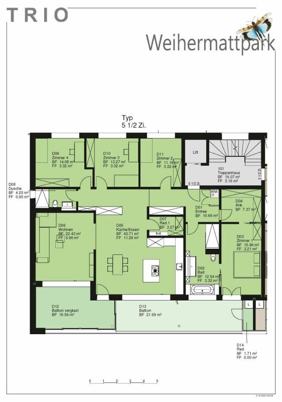Grundriss 5.5 Zr. Whg, 159 m2