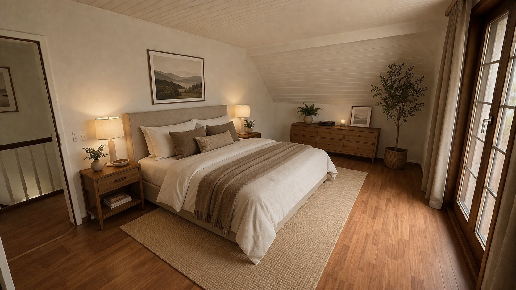 Visualisation de la chambre à coucher à l'étage supérieur