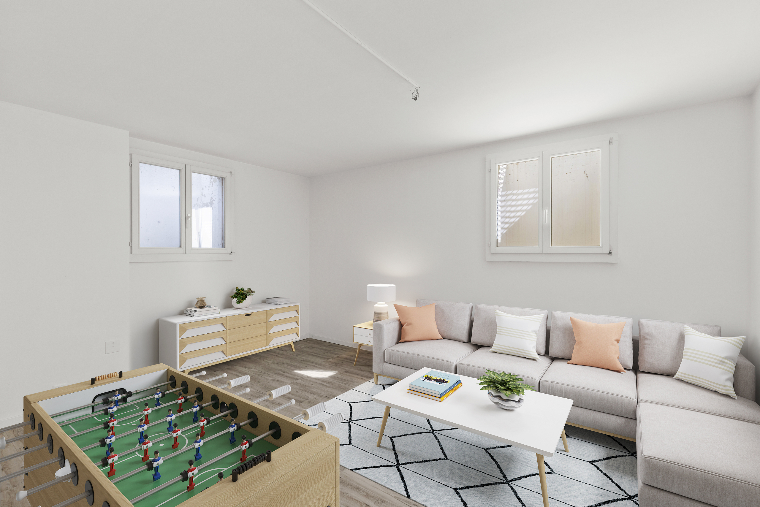 Belle salle de jeux chauffée au sous-sol